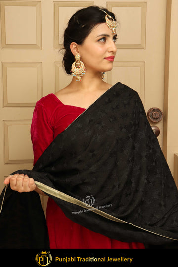 Black Color Pure Phulkari Dupatta By Punjabi Traditional Jewellery